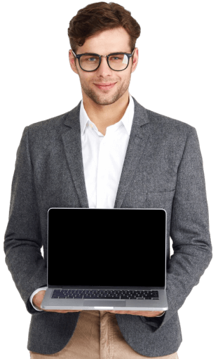 Smiling professional man holding a laptop